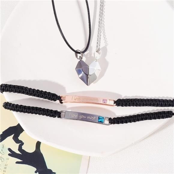 4Pcs Couple Necklace BraceletSet MatchingBracelets for Couples Matching Necklace - Picture 4 of 7